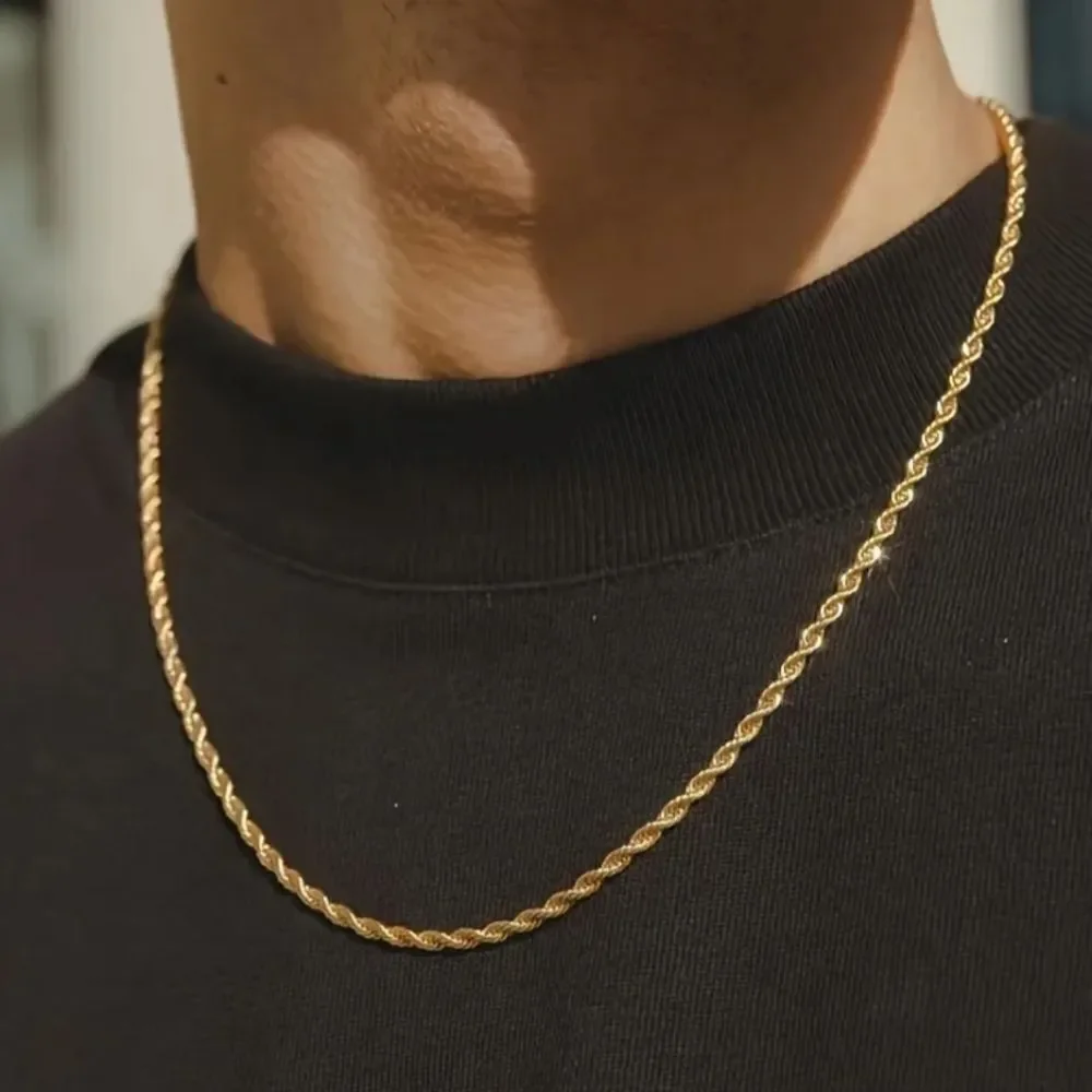 Mens Golden Two-piece Necklace and Bracelet Set